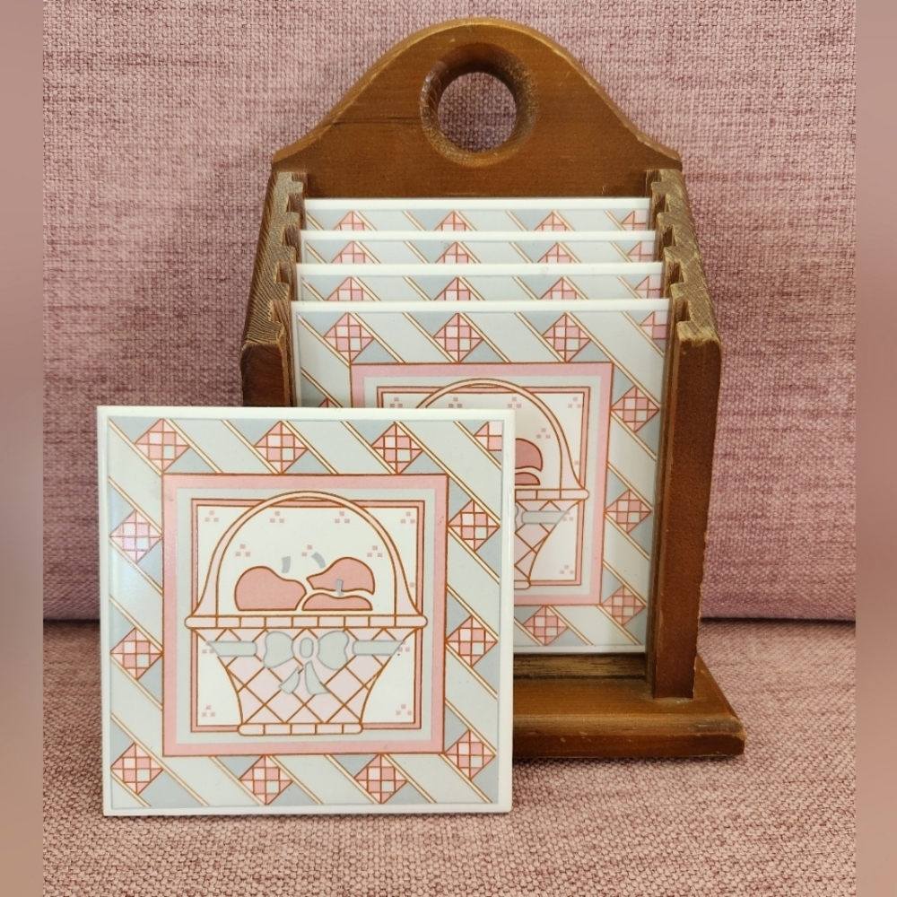 Vintage 1989 House of Lloyd Country Cottage Set of 4 Tile Coaster / Trivet Set - Picture 2 of 10